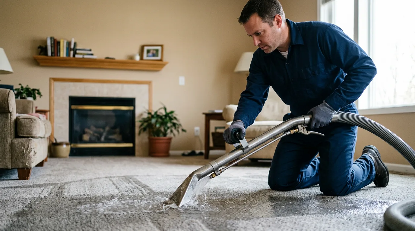 Water damage restoration technician working near Denver, CO